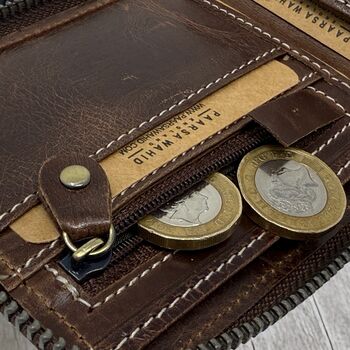 Personalised Round Zipper Leather Wallet For Christmas Gift, 6 of 12