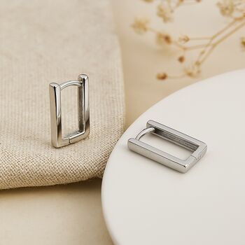 Sterling Silver Rectangle Hinged Hoop Earrings, 6 of 7