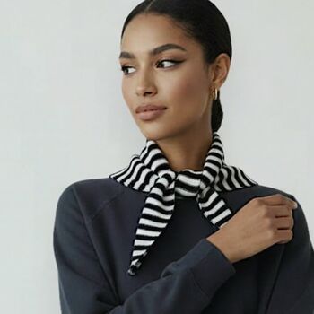 Personalised Charcoal And Soft White Stripe Triangle Scarf, 3 of 3