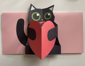 Handmade Cat Peaking Over Heart Pop Up Card, 2 of 3