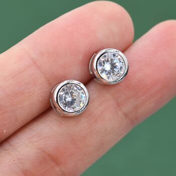 Extra Large 6mm Cz Stud Earrings In Sterling Silver, 7 of 12