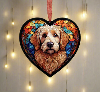Goldendoodle Stained Glass Effect Heart Suncatcher, 3 of 5