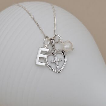 Personalised Child's Communion Cross In Heart Pendant, 2 of 3