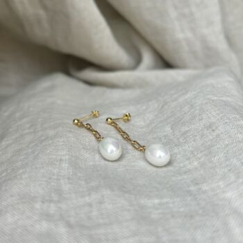 Clara Pearl Gold Plate Drop Earrings, 2 of 4