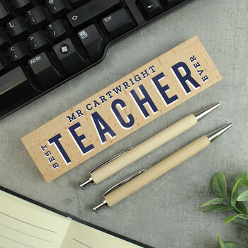 Personalised Best Teacher Wooden Pen And Pencil Gift Set, 6 of 7