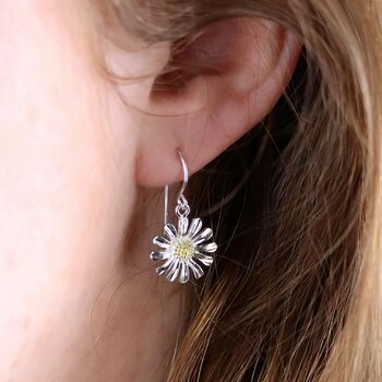 Large Sterling Silver Daisy Drop Earrings, 5 of 9