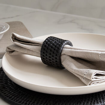 Marbury Black Rattan Napkin Rings Set Of Six, 3 of 3