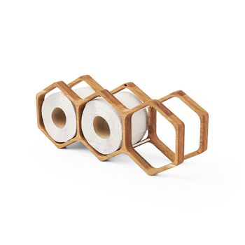 Handcrafted Oak Wood Honeycomb Toilet Paper Rack, 2 of 8