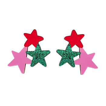 Colourful Statement Star Earrings In Emerald Acrylic, 4 of 5