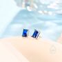 Sterling Silver Emerald Cut Sapphire Blue Cz Stud Earrings, thumbnail 5 of 12