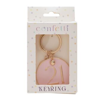 21st Birthday Keyring – Gold And Pink Confetti Number Keychain Gift, 2 of 2