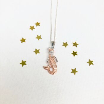 Sterling Silver And Rose Gold Plated Mermaid Necklace, 7 of 7
