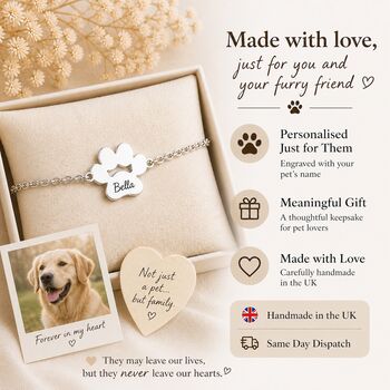 Personalised Dog Memorial Bracelet Sorry For Your Loss Paw Print Design, 6 of 9