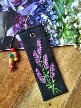 Lavender Hand Embroidered Linen Bookmark, 6 of 12
