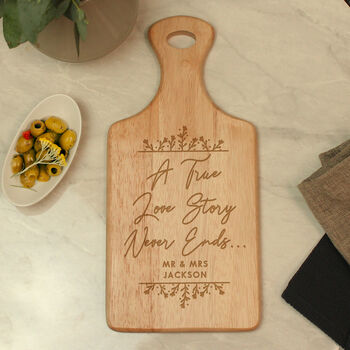 Personalised Love Story Wooden Paddle Chopping Board, 3 of 4