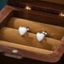 Sterling Silver White Opal Heart Screw Back Earrings, thumbnail 1 of 11