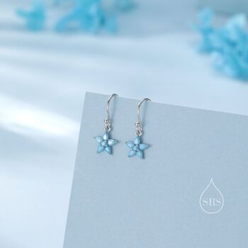 Sterling Silver Turquoise Blue Cz Flower Drop Dangle Earrings, 5 of 11