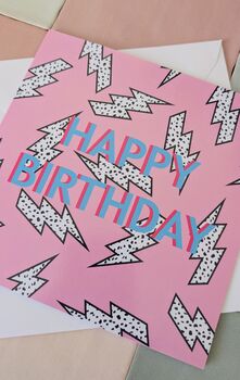 Happy Birthday Pink Lightning Bolt Greeting Card, Blank Inside, 2 of 5