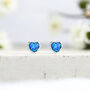 Mini Sterling Silver Blue Opal Heart Stud Earrings, thumbnail 1 of 6