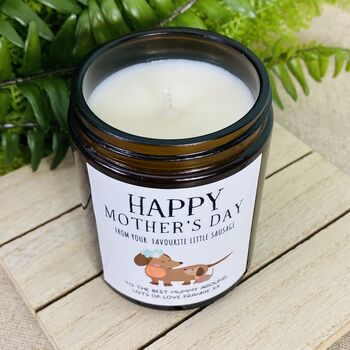 Personalised Mothers Day Sausage Dog Amber Candle, 3 of 6