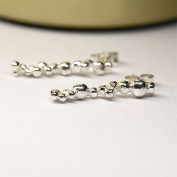 Long Handmade Sterling Silver Pebble Earrings, 3 of 7