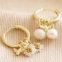 Daisy Pearl And Bee Charm Hoop Earrings In Gold Plating, thumbnail 2 of 9