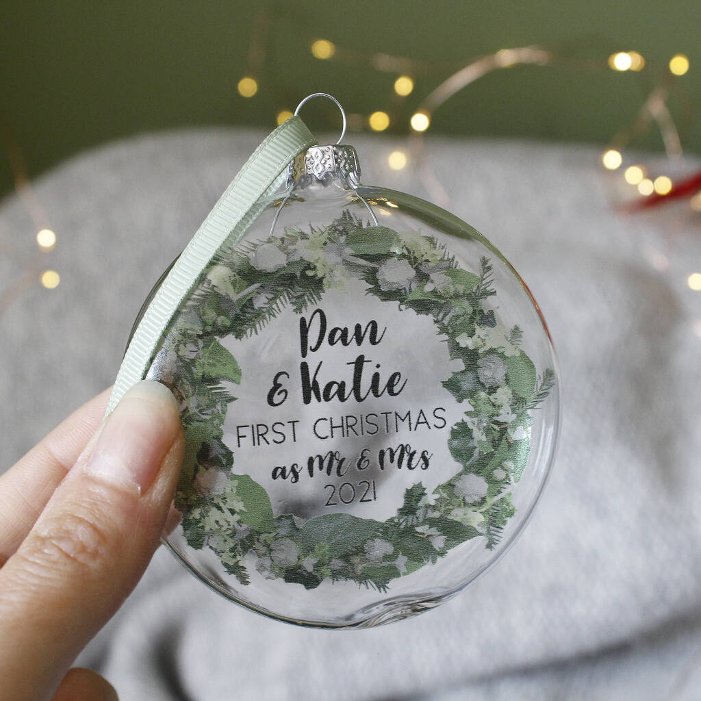 First Christmas As Mr And Mrs Wreath Bauble By Olivia Ltd