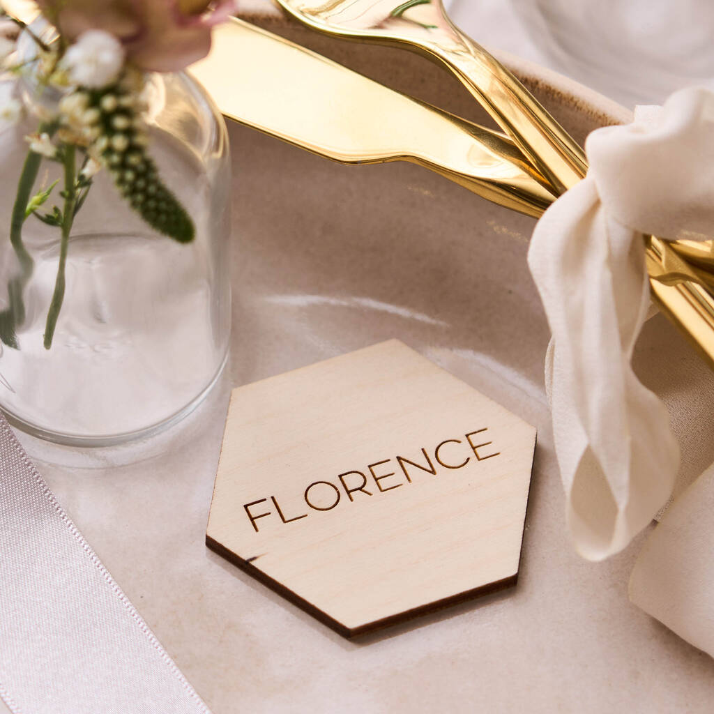Wooden Hexagon Wedding Place Setting, 1 of 8