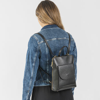 Square Top Classic Black Leather Rucksack, 2 of 8