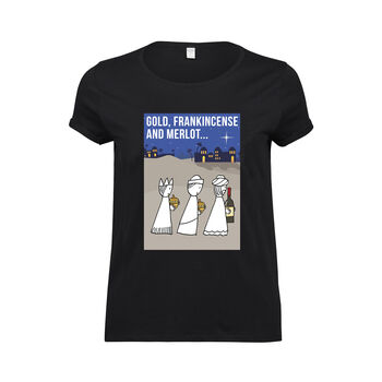 Three Wise Men Funny Wine Christmas T Shirt, 4 of 4