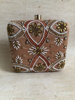Bronze Embroidered Square Handcrafted Clutch Bag, 7 of 7