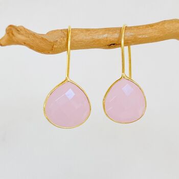 Gold Plated Faceted Pink Teardrop Earrings, 2 of 4