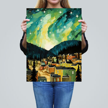 Yukon Northern Lights Green Teal Blue Wall Art Print, 2 of 6