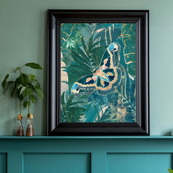 Moth In The Gold And Green Jungle Butterfly Art Print, 2 of 4