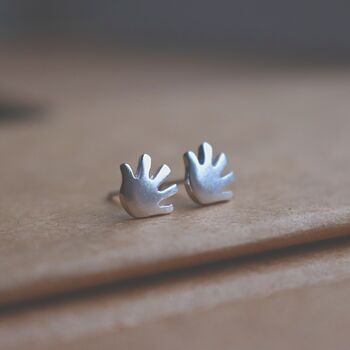 Hand Studs Sterling Silver Anatomical Tiny Earrings, 2 of 3