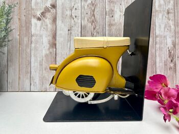 Yellow Scooter Bookends Metal Shelf Decor Moped Gift, 7 of 8