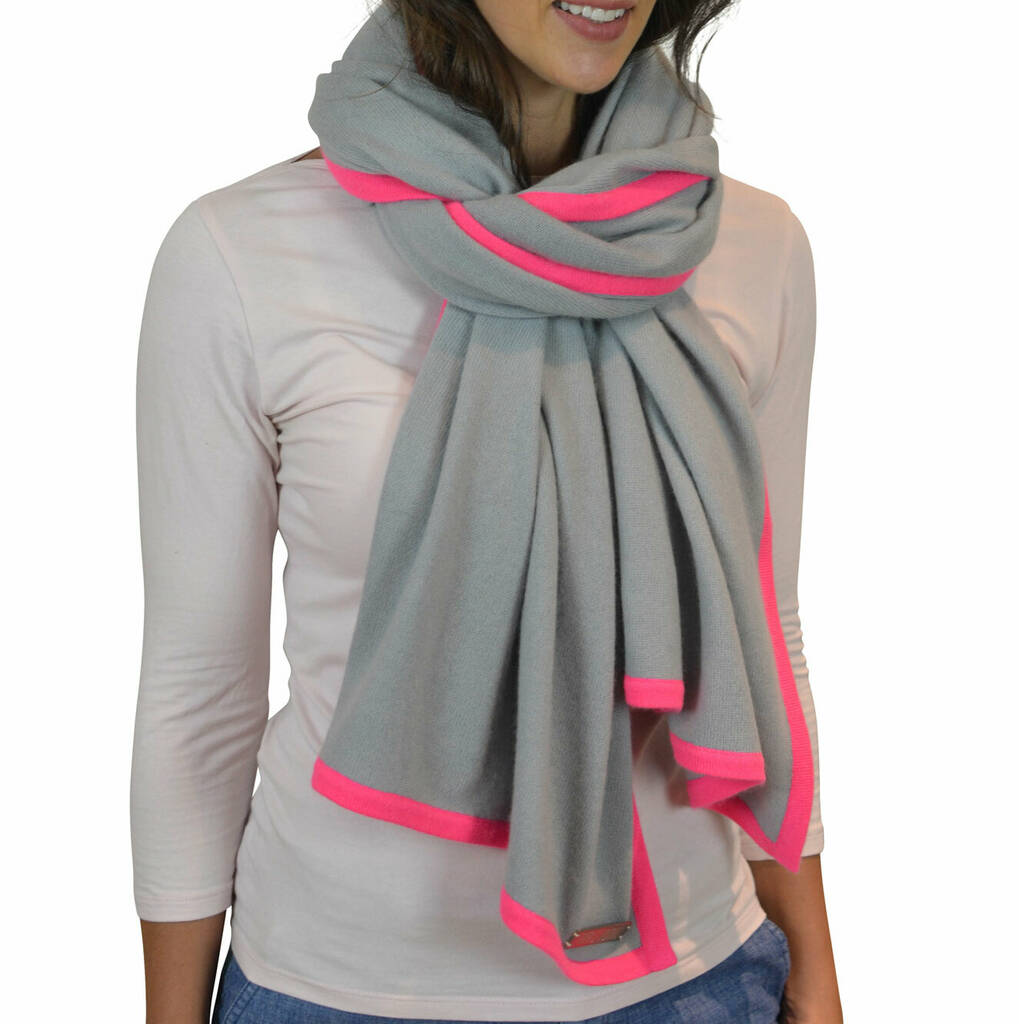 Personalised Grey Neon Pink 100% Cashmere Wrap Gift, 1 of 11