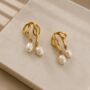 Ballet Bow And Pearl 18k Gold Plated Earrings, thumbnail 1 of 2