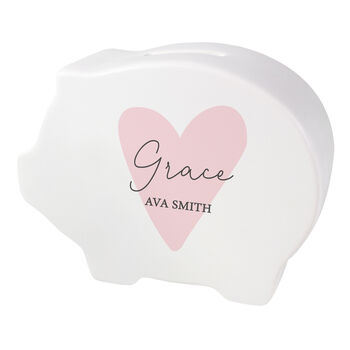 Personalised Pink Heart Piggy Bank Personalised Gift, 5 of 5