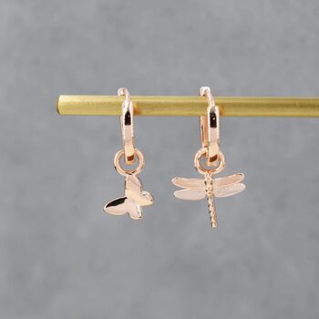 Mismatched Butterfly And Dragonfly Huggie Hoops In Sterling Silver, 4 of 12