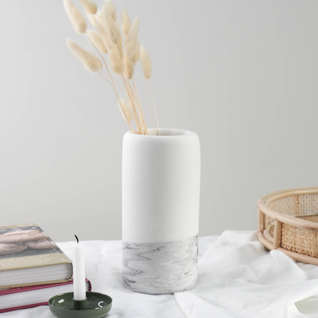 White And Marble Tall Vase By QuirkyBee