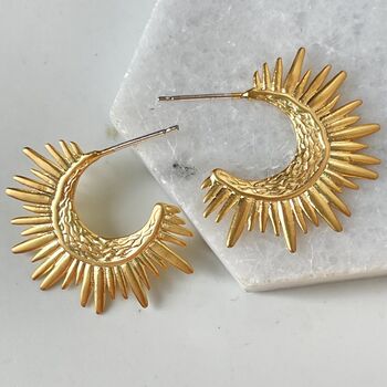 Sunburst Hoop Earrings In Gold Plate, 4 of 4
