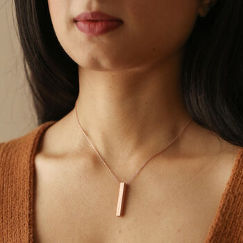 Personalised Bar Pendant Necklace In Rose Gold Plating, 2 of 9