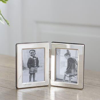 Mini Silver Plated Flat Edge Double Photo Frame, 3 of 4