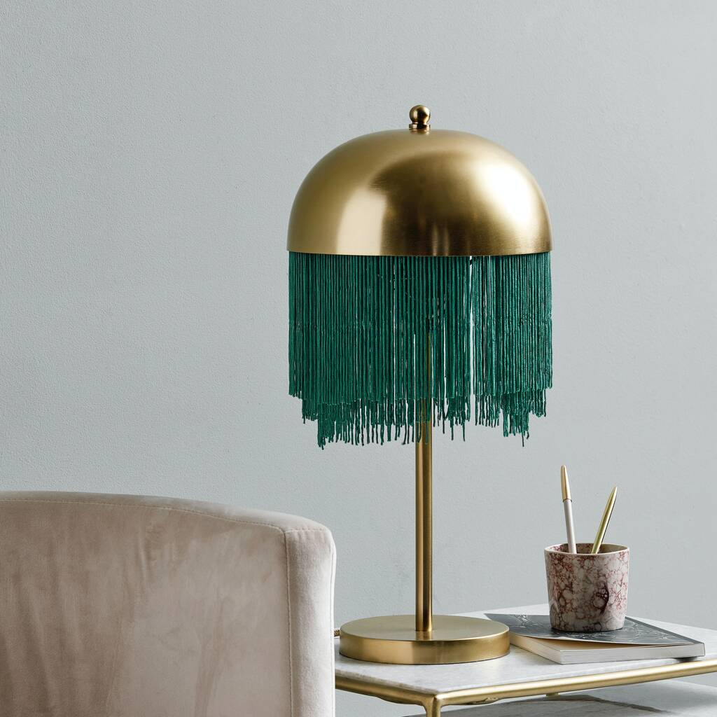 Art Deco Brass Lamp With Fringes, 1 of 2