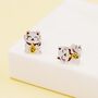 Sterling Silver Japanese Maneki Neko Cat Stud Earrings, thumbnail 1 of 11