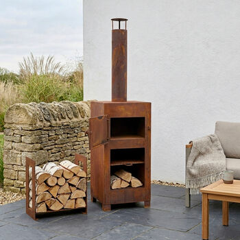 Aged Pizza Oven And Rust Chiminea Garden Heater, 5 of 6