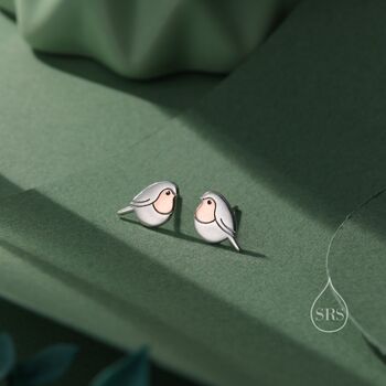 Sterling Silver Robin Bird Stud Earrings, 3 of 12