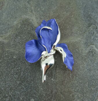 Iris Violet Blue Flower Brooch, 4 of 5