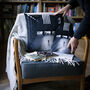 Industrial Monochrome Cushion – Velvet Architectural Print, UK Made, thumbnail 4 of 5